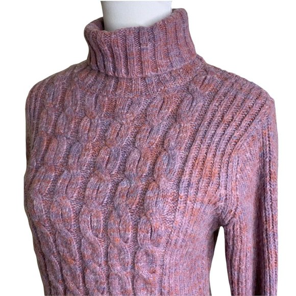 Levi's Lavender Melange Turtleneck Chunky Cable Knit Pullover Sweater Womens M - Picture 6 of 9